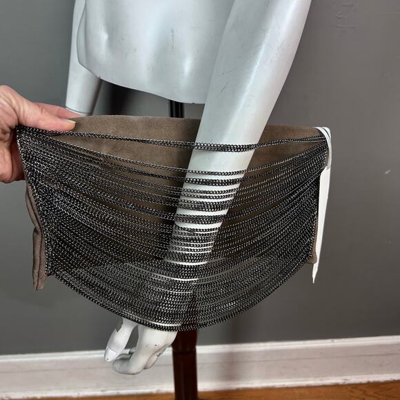 Revolve Eryn Brinie shoulder bag clutch suede chain drape NWT Moto gray Y2k - Picture 7 of 10